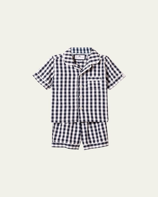 Kid's Gingham Twill Pajama Set w/ Contrast Piping, Size 6M-14